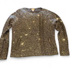 Chico’s sequin zip front wool blend sweater/jacket size 1/small